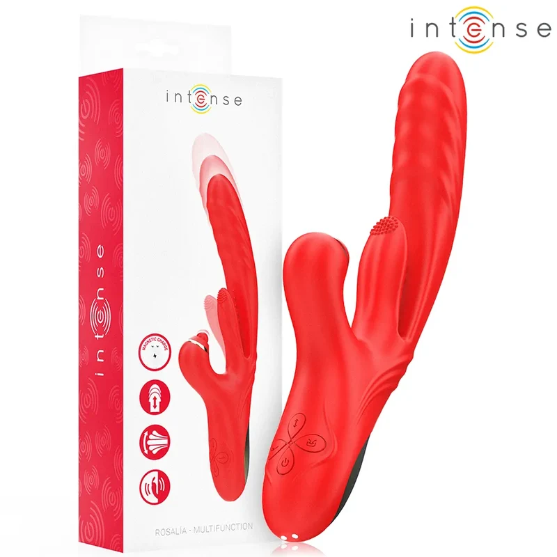 vibrateur multifonctionnel rosalia intense rouge stimulation clitoridienne vaginale silicone hypoallergénique ergonomique compact portable discret puissant silencieux rechargeable modes pulsatoires