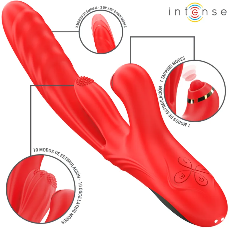 vibrateur multifonctionnel rosalia intense rouge stimulation clitoridienne vaginale silicone hypoallergénique ergonomique compact portable discret puissant silencieux rechargeable modes pulsatoires