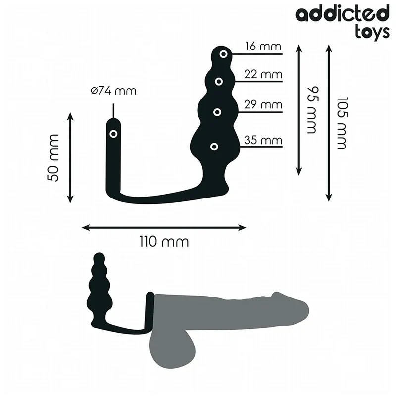 Plug anal avec anneau testiculaire Addicted Toys - Modèle 5 - Silicone flexible - Design gradué - Sécurité maximale - Expérience intense - Sexe - Sextoy