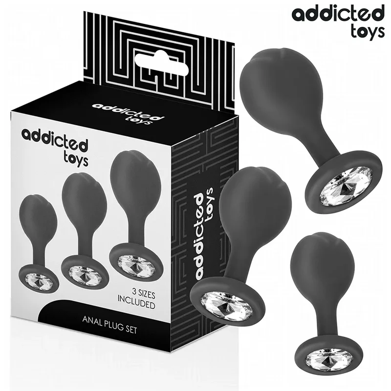 lot trois bouchons anaux silicone hypoallergénique médical noir sphériques effilés progressifs base évasée bijou acrylique transparent ergonomique confortable hygiénique discret