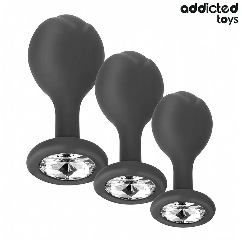 lot trois bouchons anaux silicone hypoallergénique médical noir sphériques effilés progressifs base évasée bijou acrylique transparent ergonomique confortable hygiénique discret