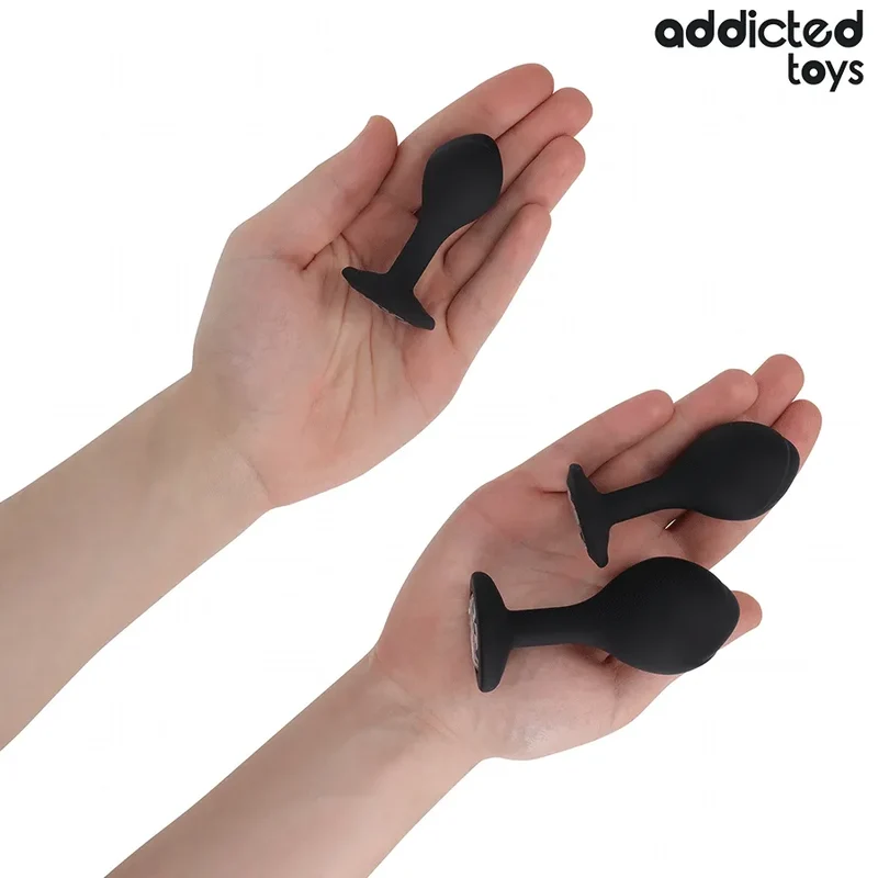 lot trois bouchons anaux silicone hypoallergénique médical noir sphériques effilés progressifs base évasée bijou acrylique transparent ergonomique confortable hygiénique discret