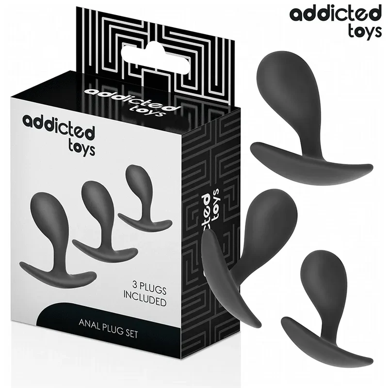 ensemble trois bouchons anaux silicone médical hypoallergénique progressifs ergonomique base élargie texture lisse noir discret coffret élégant débutant expérimenté