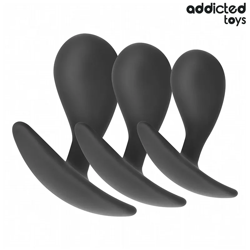 ensemble trois bouchons anaux silicone médical hypoallergénique progressifs ergonomique base élargie texture lisse noir discret coffret élégant débutant expérimenté