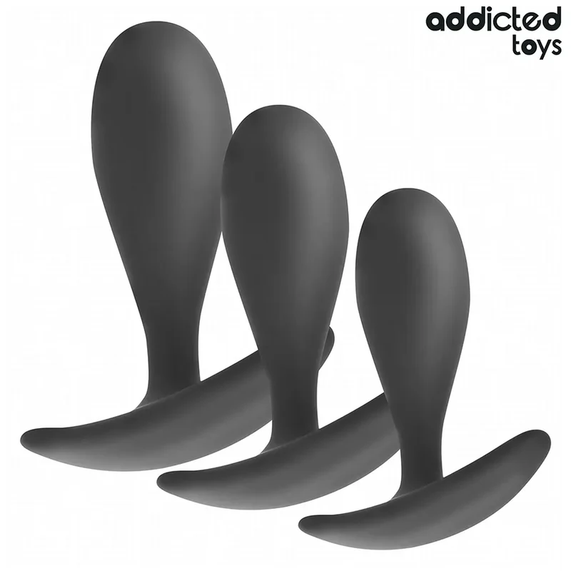 Addicted Toys Lot de 3 Plug Anal Tailles progressives Silicone médical Hypoallergénique Base ancre Confort Sécurité Sexe Intime