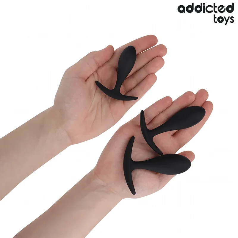 Addicted Toys Lot de 3 Plug Anal Tailles progressives Silicone médical Hypoallergénique Base ancre Confort Sécurité Sexe Intime