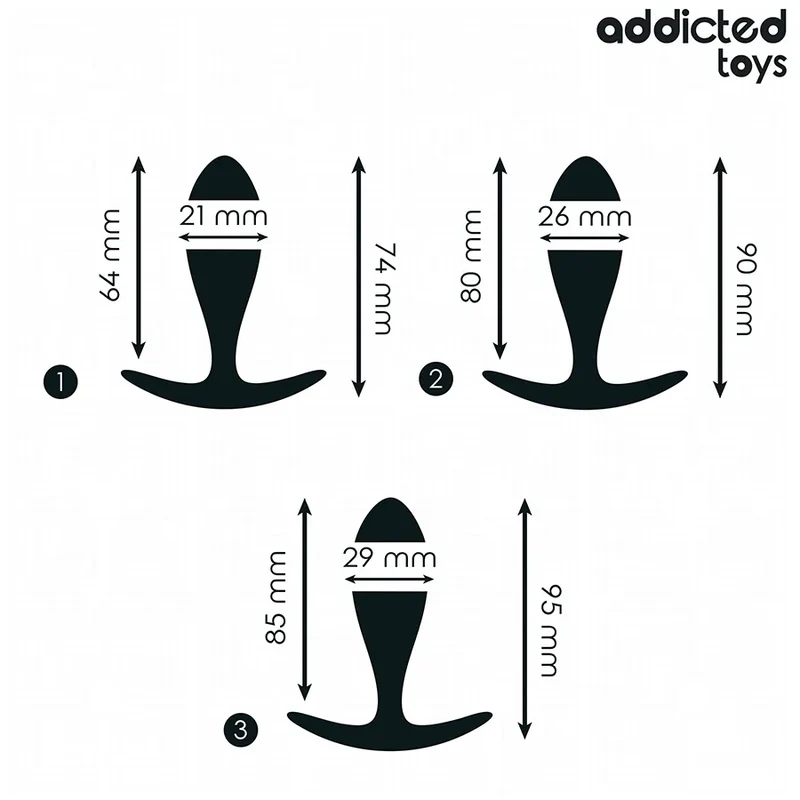 Addicted Toys Lot de 3 Plug Anal Tailles progressives Silicone médical Hypoallergénique Base ancre Confort Sécurité Sexe Intime