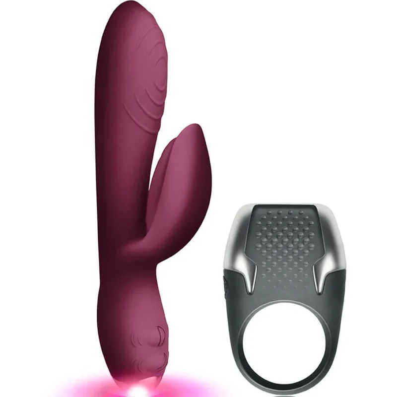 Kit sextoy Climaximum Lamour - Vibrateur Rabbit + Anneau pénis LED 10 vitesses silicone ABS rechargeable couple stimulation précision