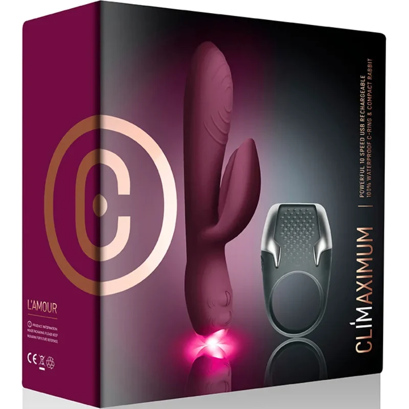 Kit sextoy Climaximum Lamour - Vibrateur Rabbit + Anneau pénis LED 10 vitesses silicone ABS rechargeable couple stimulation précision