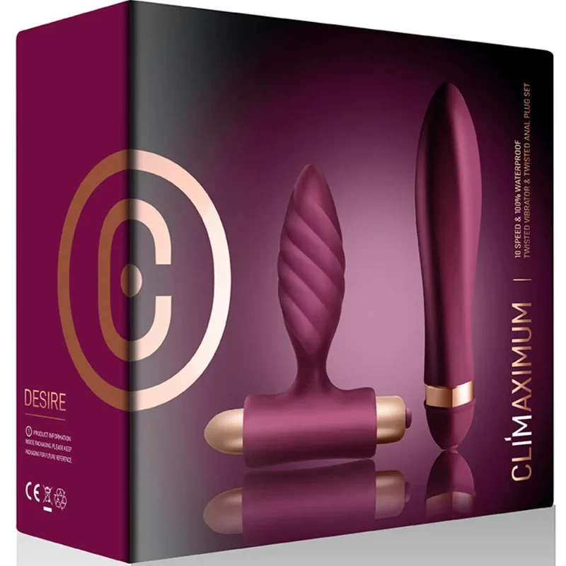 Kit Desire Climaximum vibrateur torsadé plug anal silicone IPX7 étanche couple sextoy intimité plaisir