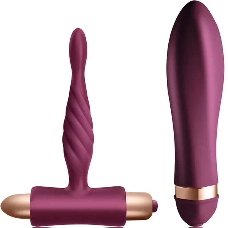 Kit Dare Climaximum Vibrateur Torsadé Plug Anal Débutant Silicone Hypoallergénique Étanche IPX7 10 Vitesses Hélicoïdale Violet Doré Ergonomique
