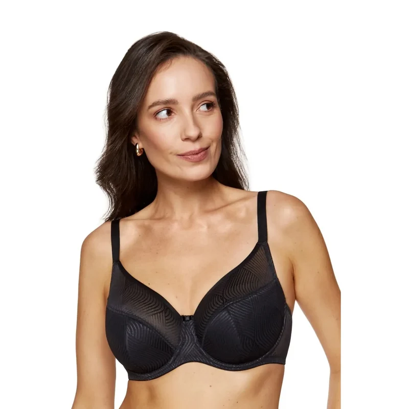 soutien gorge semi rembourré Laurel mousse corsetterie tulle motif géométrique adaptable asymétrie atténuée doublure coton OekoTex douceur peau fabriqué Pologne