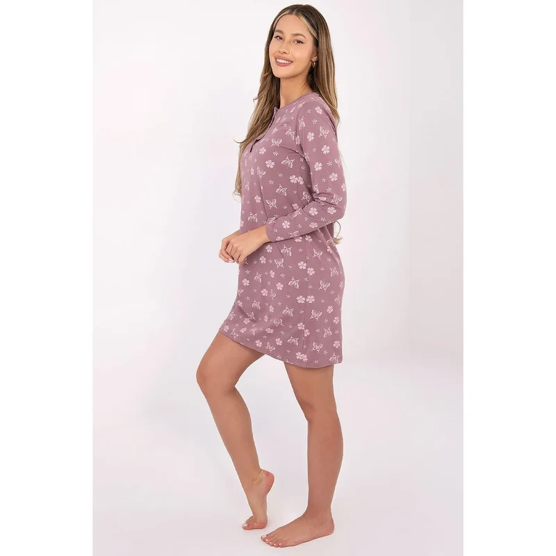 chemise nuit féminine coton respirant doux manches longues col rond boutons fleurs papillons romantique courte confortable naturelle estivale