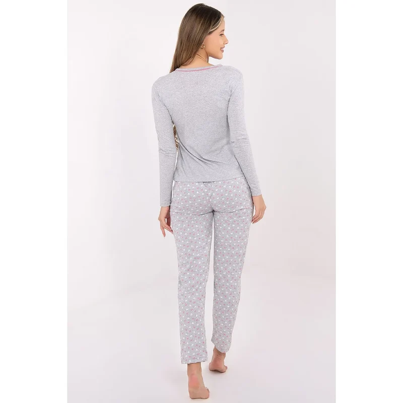 Pyjama femme coton 100pourcent doux confortable manches longues pantalon long jambes droites col rond boutons décoratifs imprimé floral rose