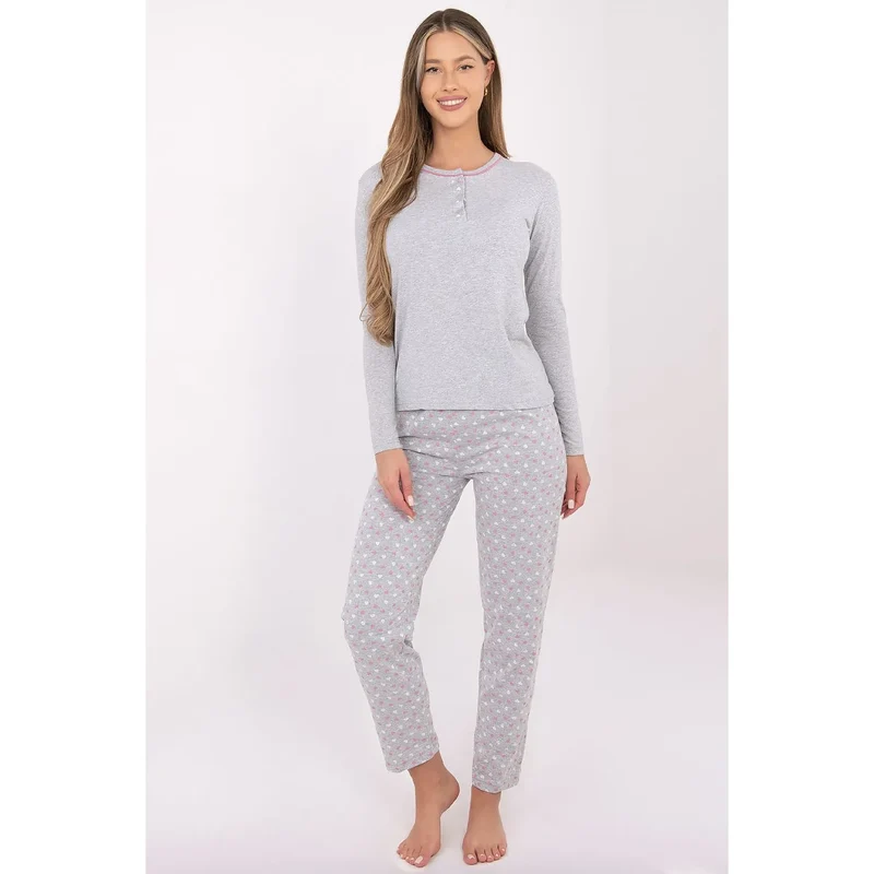 Pyjama femme coton 100pourcent doux confortable manches longues pantalon long jambes droites col rond boutons décoratifs imprimé floral rose