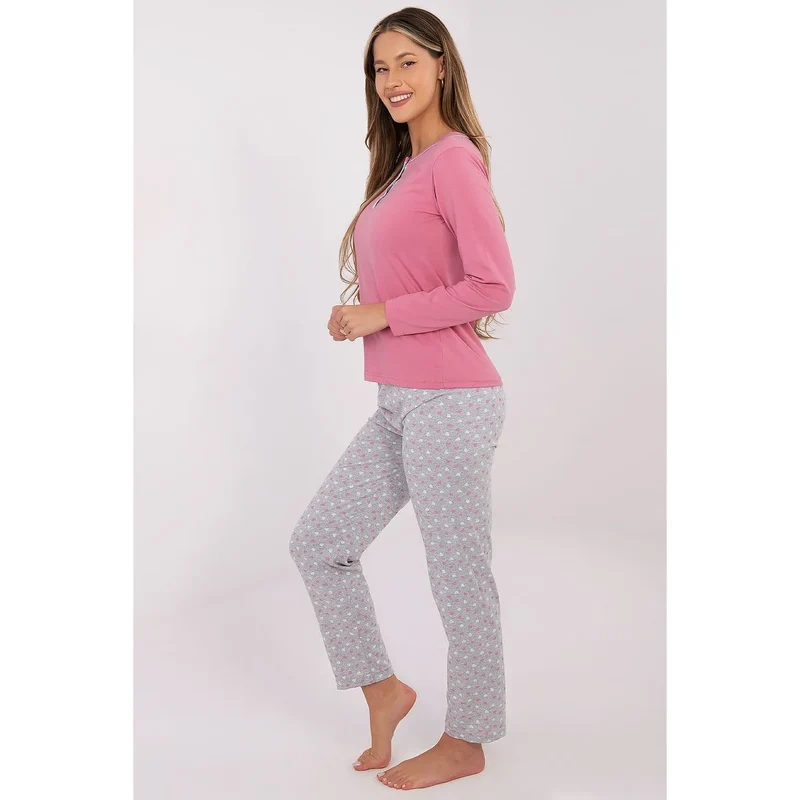 pyjama femme coton doux confortable manches longues col rond boutons décoratifs pantalon jambes droites imprimé dominant féminin sommeil