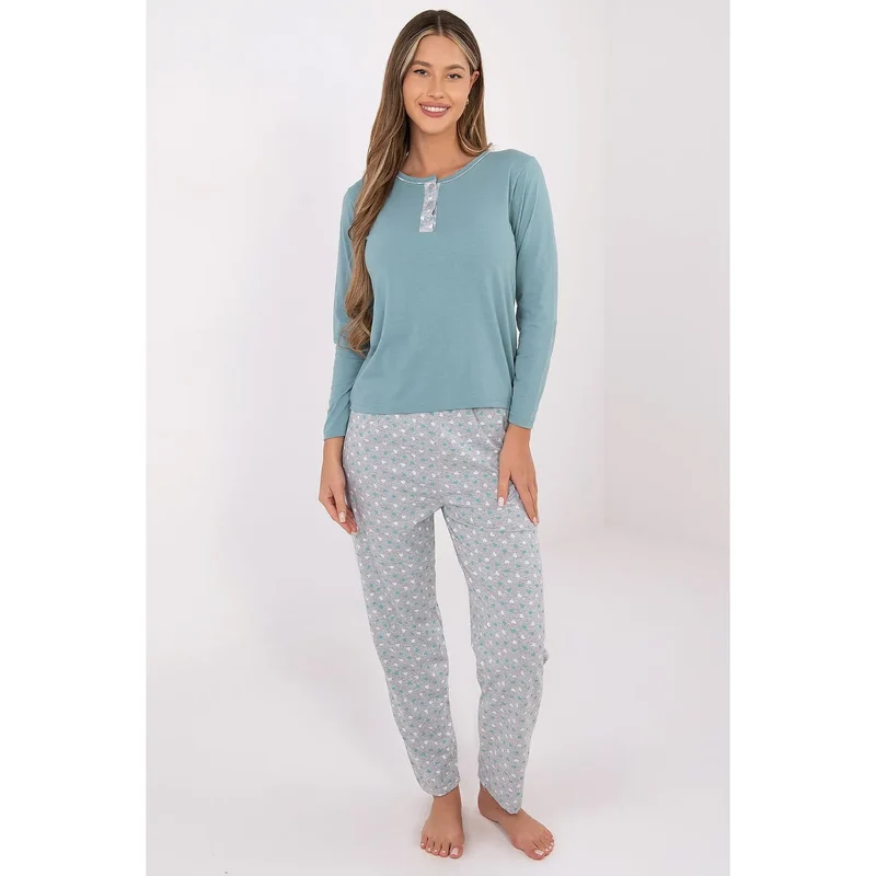 pyjama femme coton doux confortable toucher sommeil paisible maison deux parties haut manches longues col rond boutons décoratifs