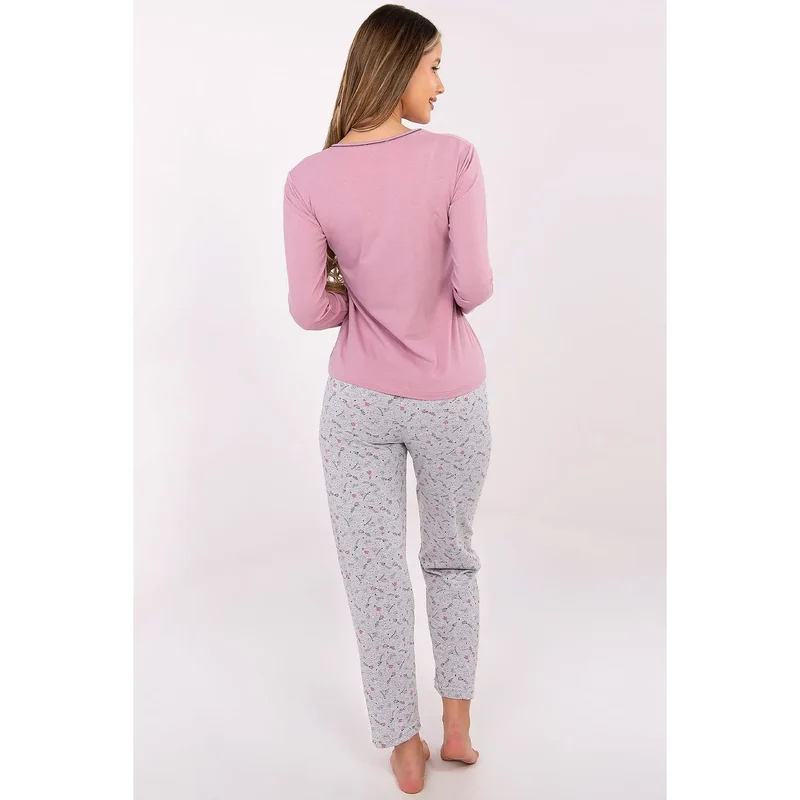 pyjama femme coton doux respirant confortable élégant manches longues pantalon jambes droites impression subtile motif imprimé dominant féminin classique léger