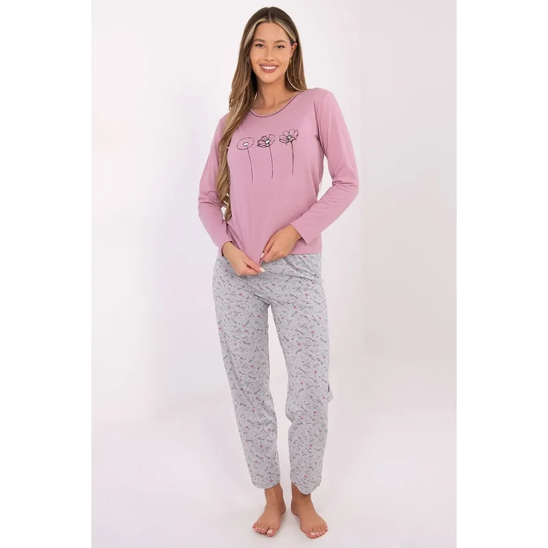 pyjama femme coton doux respirant confortable élégant manches longues pantalon jambes droites impression subtile motif imprimé dominant féminin classique léger