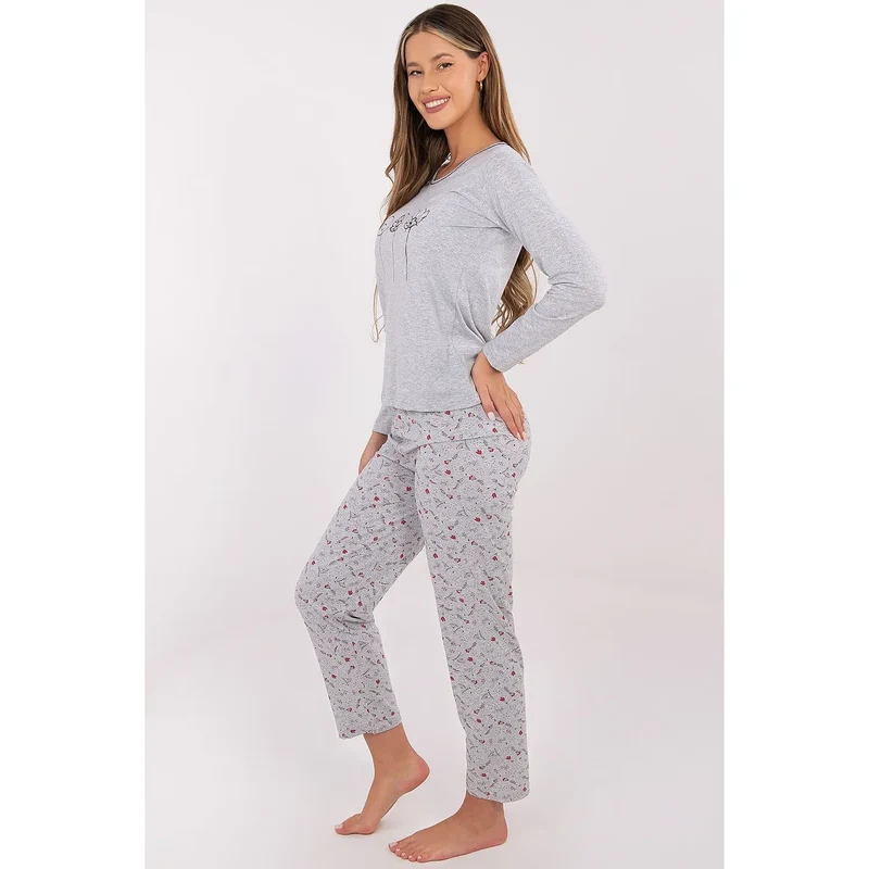 pyjama femme coton doux respirant confortable élégante manches longues pantalon jambes droites imprimé subtil féminin délicat sans poches léger quotidien