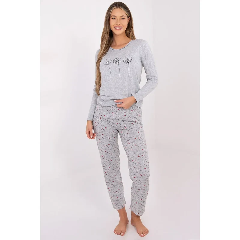 pyjama femme coton doux respirant confortable élégante manches longues pantalon jambes droites imprimé subtil féminin délicat sans poches léger quotidien