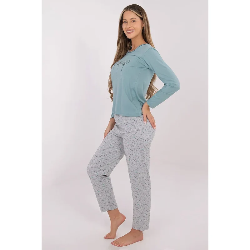 pyjama femme confortable élégant coton doux respirant manches longues pantalon jambes droites imprimé subtil motif dominant féminin délicat léger