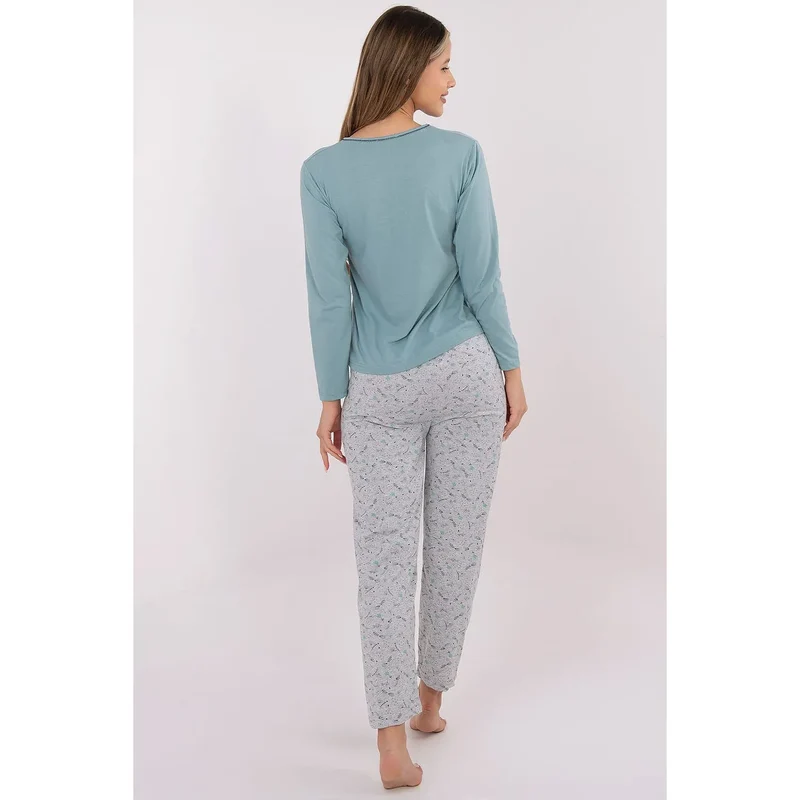pyjama femme confortable élégant coton doux respirant manches longues pantalon jambes droites imprimé subtil motif dominant féminin délicat léger