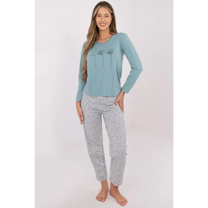 pyjama femme confortable élégant coton doux respirant manches longues pantalon jambes droites imprimé subtil motif dominant féminin délicat léger