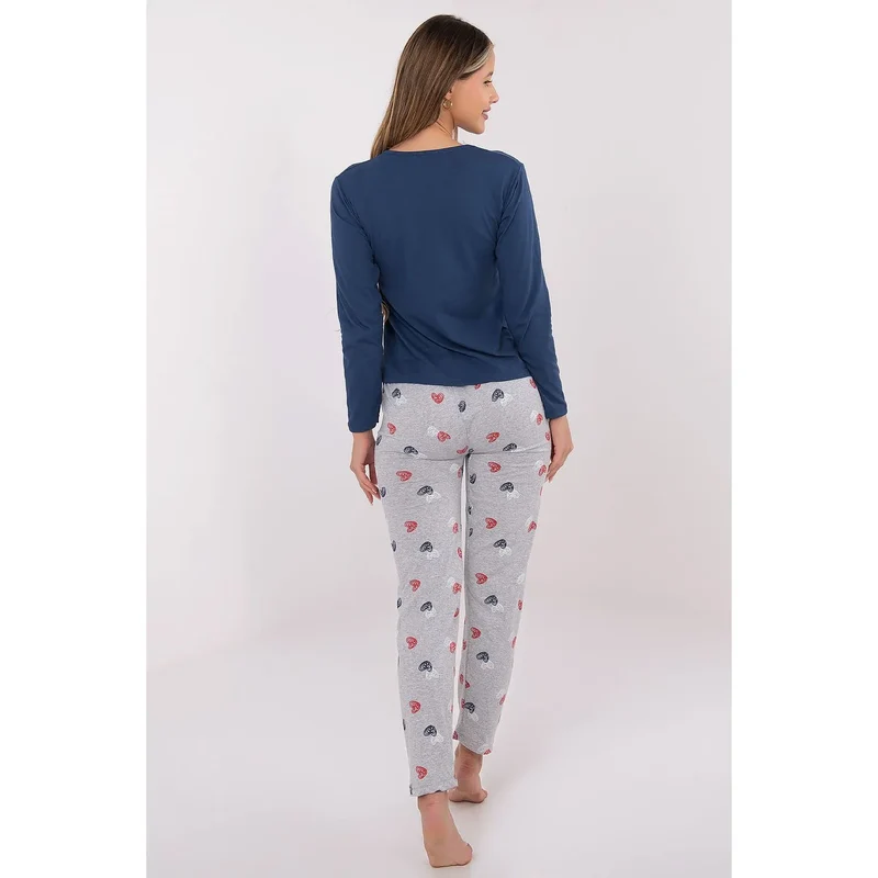 pyjama femme deux pièces coton doux respirant confortable manches longues col rond imprimé cœurs motif répétitif ensemble féminin élégant cadeau
