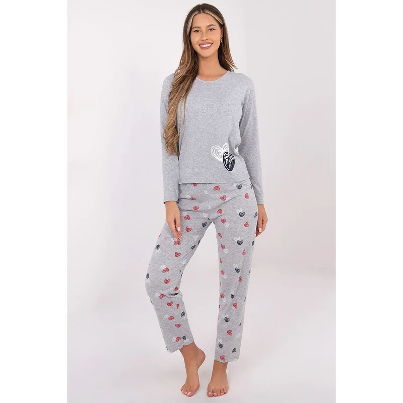 pyjama femme deux pièces cotonpur doux respirant mancheslongues colrond haut pantalonlong motifcoeursrépétés sansfermeture pratique élégant féminin cadeau quotidien confortable