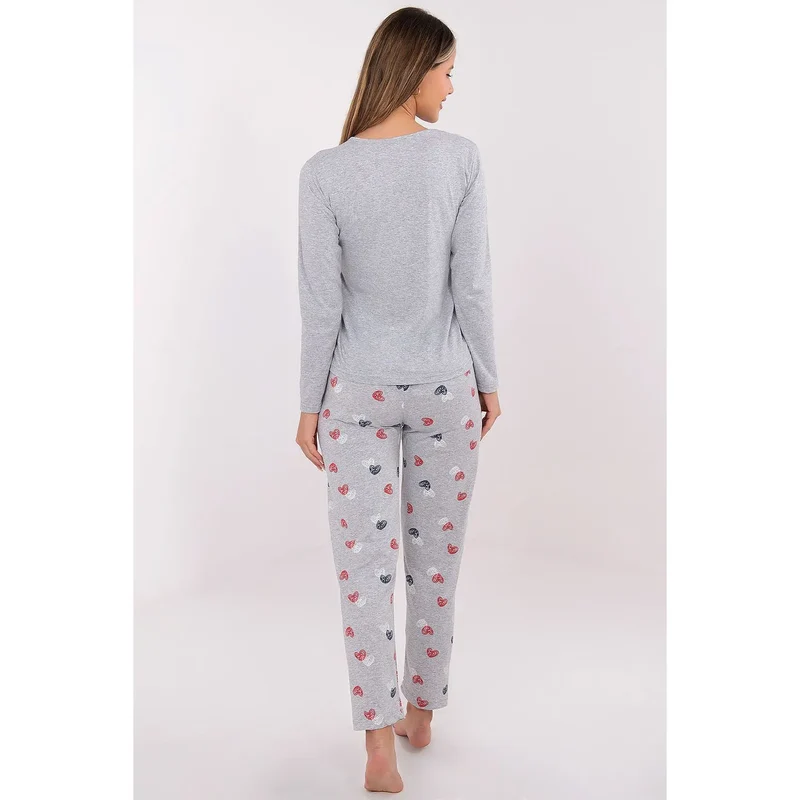 pyjama femme deux pièces cotonpur doux respirant mancheslongues colrond haut pantalonlong motifcoeursrépétés sansfermeture pratique élégant féminin cadeau quotidien confortable