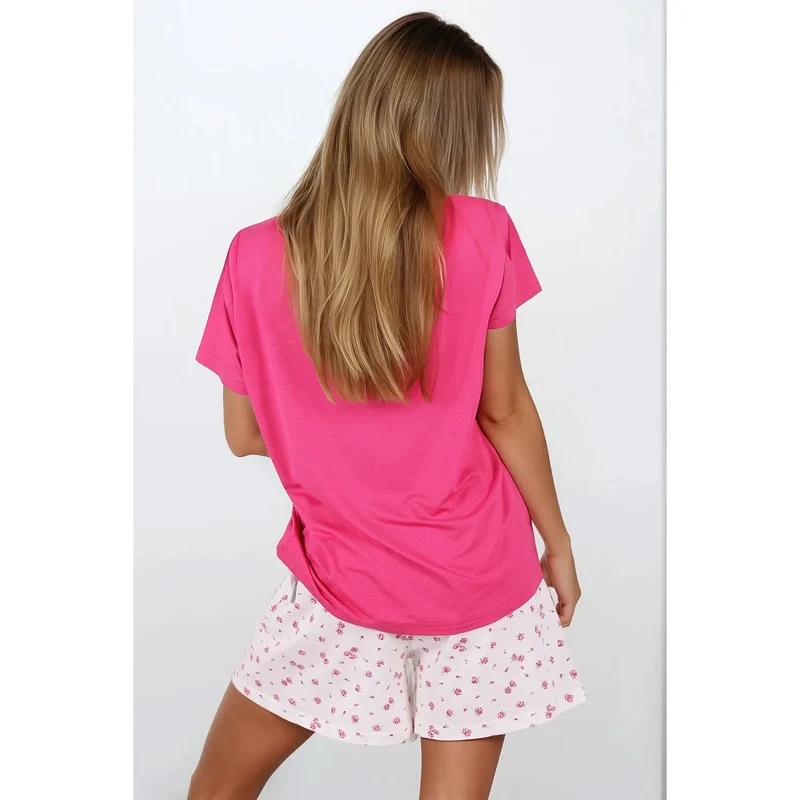 Pyjama Femme Doux Délicat Confortable Viscose Élasthanne Coton Col Rond Manches Courtes Coupe Ample Bas Droit Taille Élastique