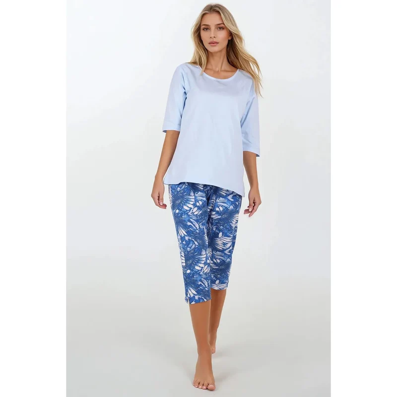 pyjama femme confortable doux léger tricot coton viscose élasthanne certifié oekotex chemisier décolleté arrondi manches troisquarts pantalon jambe droite