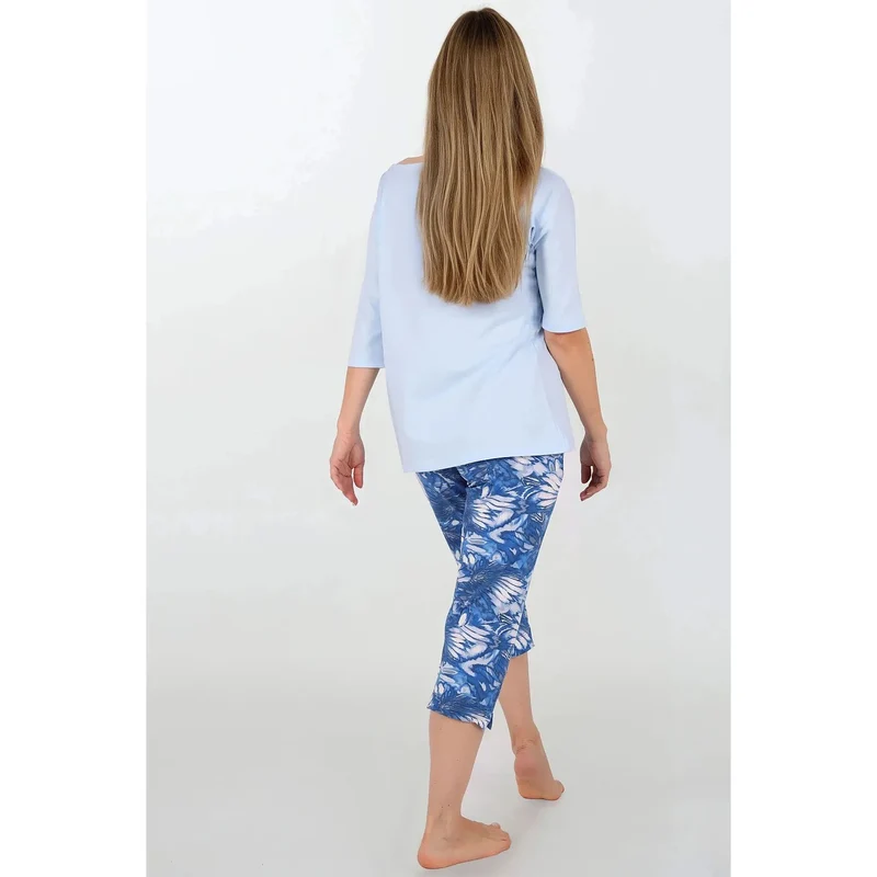 pyjama femme confortable doux léger tricot coton viscose élasthanne certifié oekotex chemisier décolleté arrondi manches troisquarts pantalon jambe droite