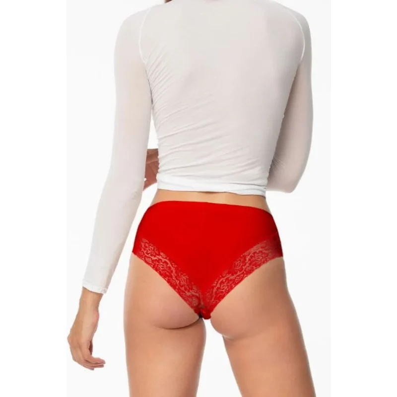culottes brésiliennes rouges sexy dentelle dos délicates invisibles couture extensibles respirantes coton élasthanne polyamide tailles S M L XL élégantes