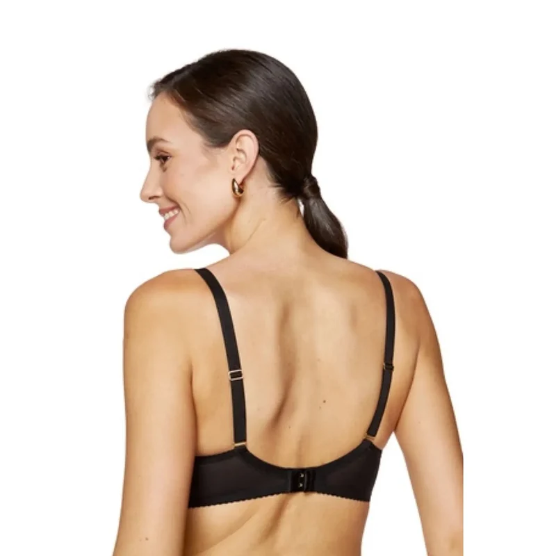soutiengorge demiarmature broderie florale mousse fine corseterie bordée tulle doublée coton OEKOTEX détails dorés baleines verticales maintien dos transparent polonais