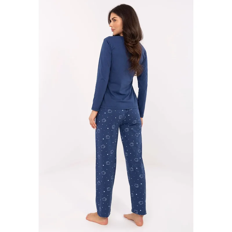 pyjama femme coton doux confortable haut manches longues col rond pantalon long coupe droite jambes motif étoiles élégant sommeil paisible