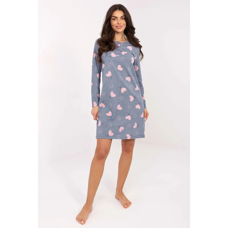 chemise nuit femme coton pur respirante confortable manches longues décolleté profond boutons quatre coeurs imprimé romantique élégant quotidien douceur