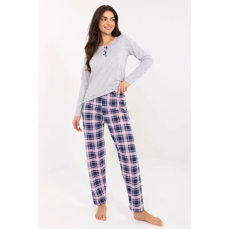 pyjama chemise nuit femmes ensemble deux pièces haut col rond manches longues boutons décoratifs pantalon carreaux coupe ample confort coton
