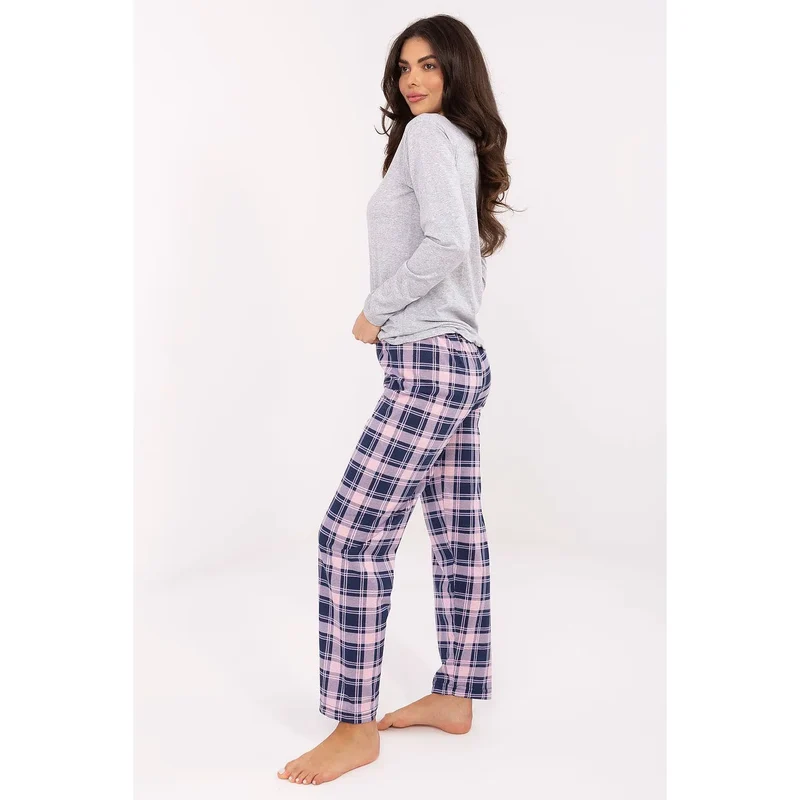 pyjama chemise nuit femmes ensemble deux pièces haut col rond manches longues boutons décoratifs pantalon carreaux coupe ample confort coton