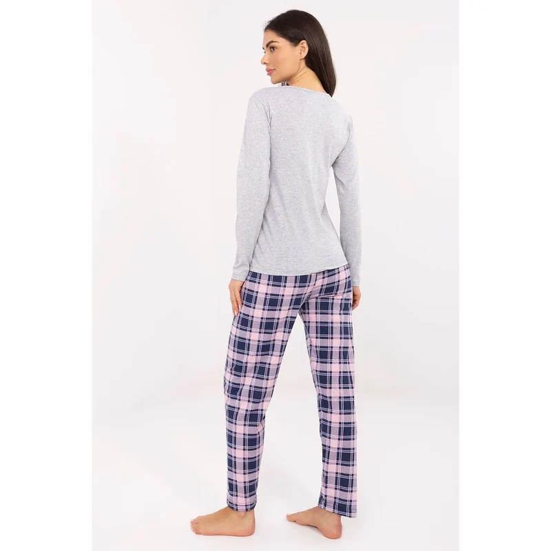 pyjama chemise nuit femmes ensemble deux pièces haut col rond manches longues boutons décoratifs pantalon carreaux coupe ample confort coton