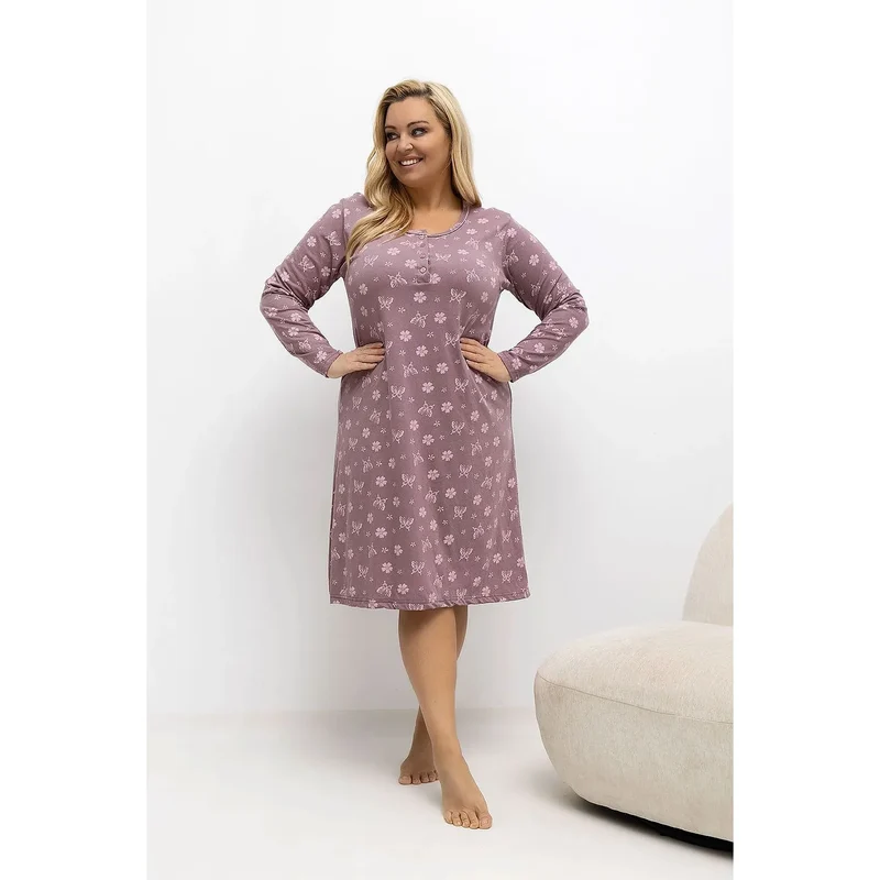 coton douceur respirabilité confort col rond manches longues boutons imprimé fleurs papillons longueur genou taille plus féminine romantique naturelle