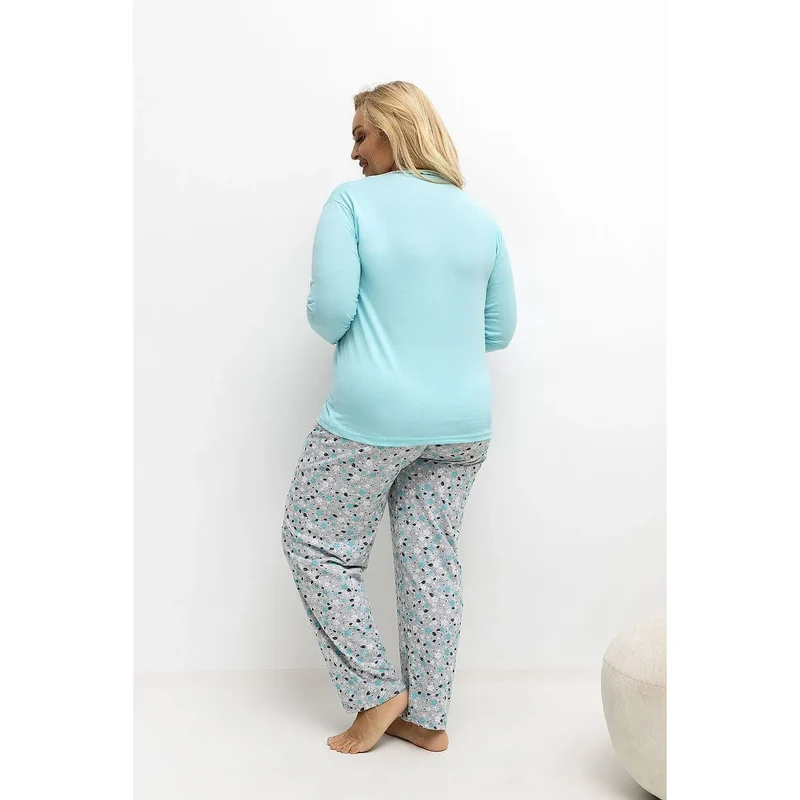 pyjama grande taille femme coton respirant doux confortable chemise col rond manches longues patte trois boutons pantalon long imprimé floral
