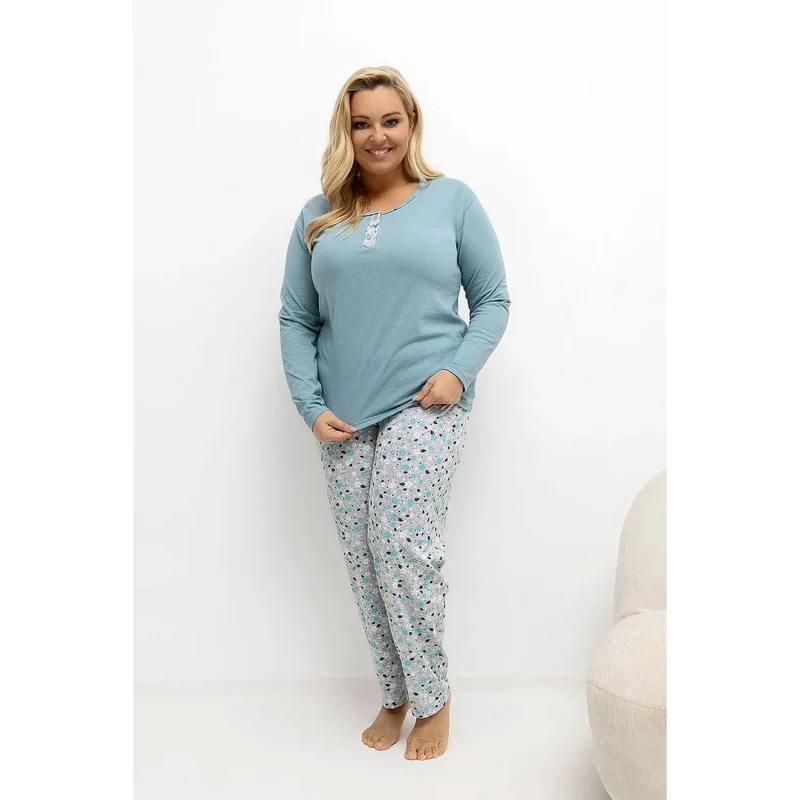 Pyjama femme grande taille coton manches longues col rond boutons trois imprimé floral confortable doux respirant coupe ample