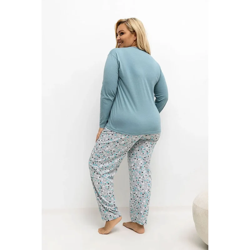 Pyjama femme grande taille coton manches longues col rond boutons trois imprimé floral confortable doux respirant coupe ample