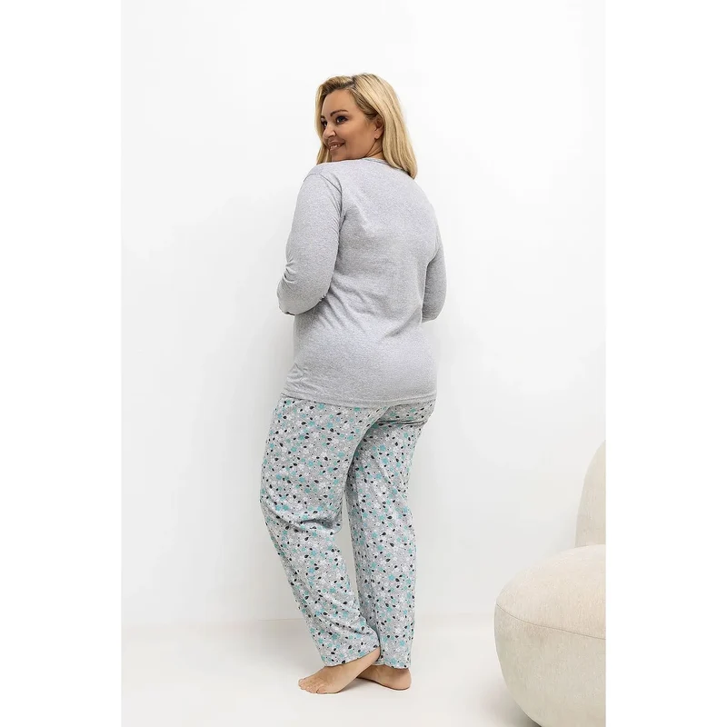 pyjama femme grande taille coton respirant doux confortable chemisier col rond manches longues patte boutons trois imprimé floral élégant ajustement