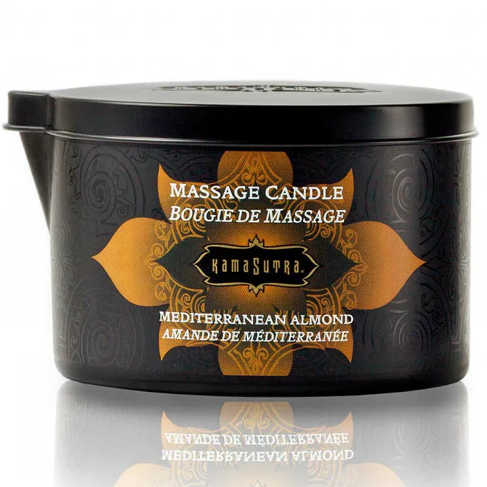 bougie massage amande méditerranéenne sensuelle relaxante hydratante nourrissante tiède parfumée élégante discrète compacte métal noir doré