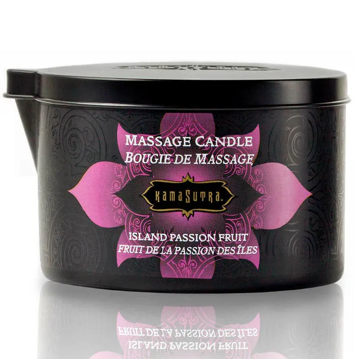 Bougie de massage Kama Sutra Island Passion Fruit 170g huile de noix de coco beurre de karité relaxation intime atmosphère sensuelle couple romantique