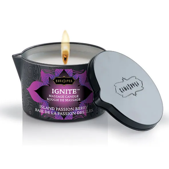 Bougie de massage Kama Sutra Island Passion Fruit 170g huile de noix de coco beurre de karité relaxation intime atmosphère sensuelle couple romantique
