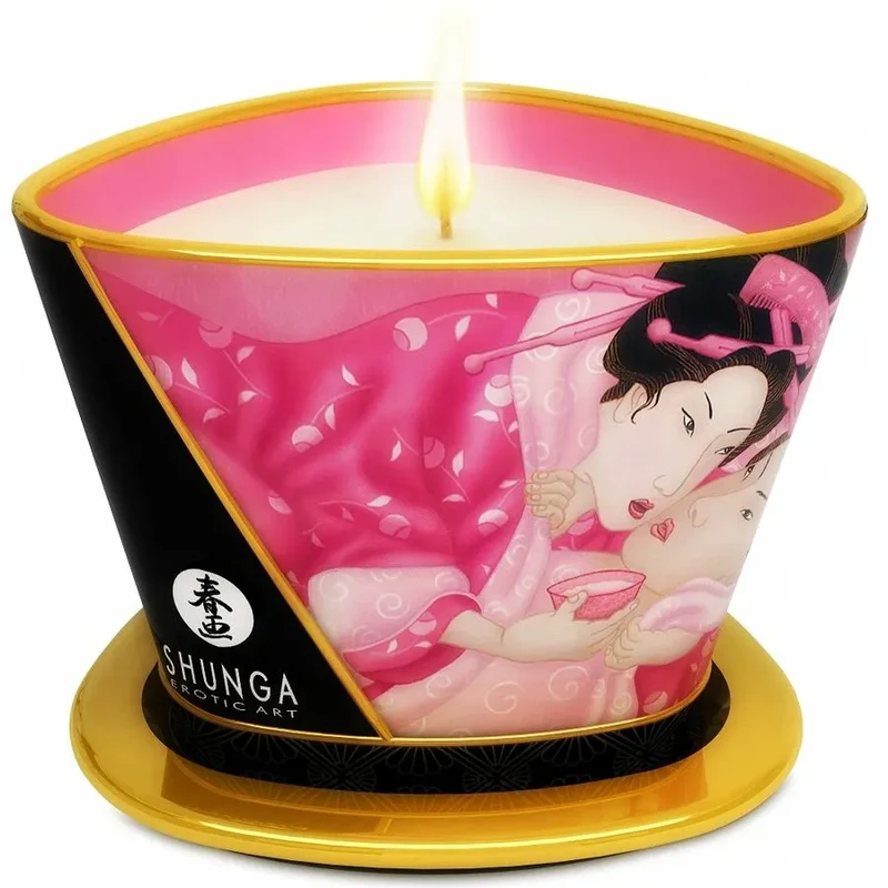 Bougie de massage érotique Shunga Mini Caresse à la Chandelle Roses Aphrodisiaques 170ml en céramique design shunga aromatherapie intimité couple